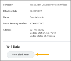 The View Blank Form button under W-4 data