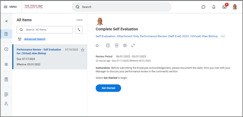 nbox task: detailed instructions for employee completing self evaluation