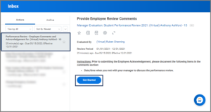 inbox task: student to provide employee review comments