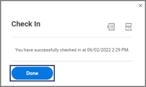 The check in window with the done button emphasized