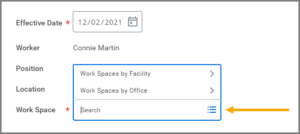 changing work space screen with work space field highlighted