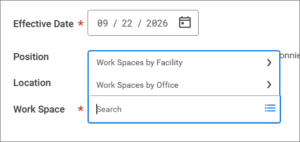 change work space screen with work space field highlighted