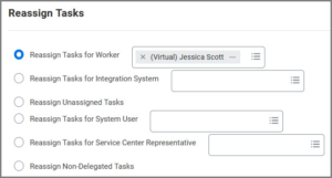 Manager name entered in the reassign tasks for worker field
