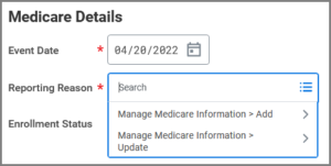 medicate details section showing event date and selection to either add or update your information
