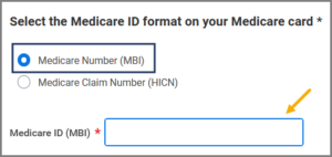 section to enter your medicare number (MBI) 