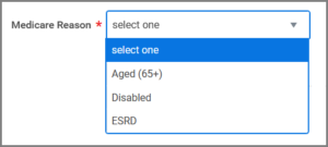 screen to select reason for enrolling on medicare