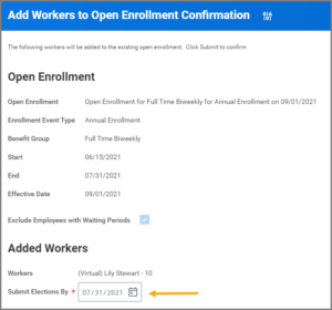 Add workers to Open enrollment confirmation page