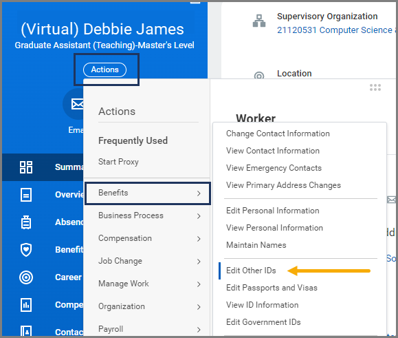 Image of Actions > Benefits > Edit other IDs. 