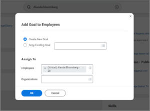 Detailed view of Add Goal to Employees page