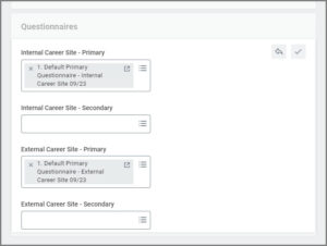 Questionnaire portion of the Job Section providing possible links for the Primary and Secondary Questionnaires on internal and external career sites.