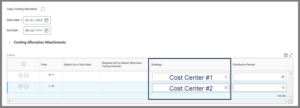Example of one cost set using multiple cost centers