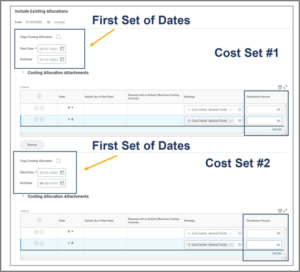 Example of multiple cost sets