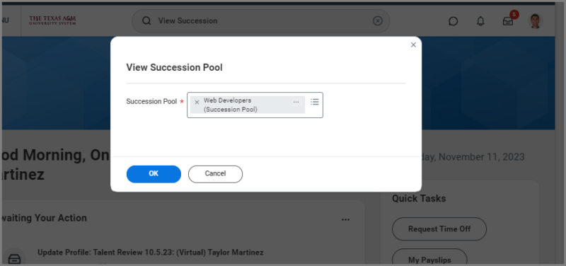 Select the Succession Pool you want to add members to 