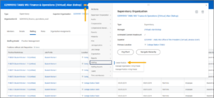 The Related Actions menu from an example sup org highlighting the staffing sub-menu