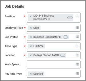 Job Details section