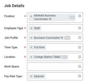 Job Details section