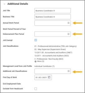 Fill-in additional job details