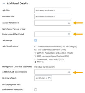 Fill-in additional job details