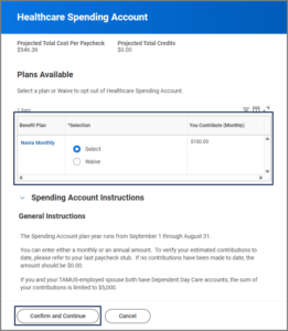 healthcare spending account select or waive