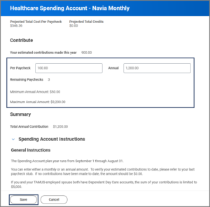 healthcare savings account contribution page