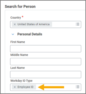 The Workday ID Type field located under the Search for Person section