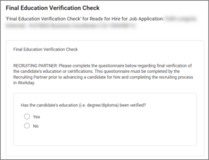 The Final Education Verification Check inbox item