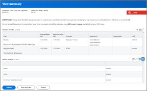 Benefits enrollment summary screen