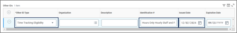 The Other IDs Table displaying all columns for Time Tracking Eligibility