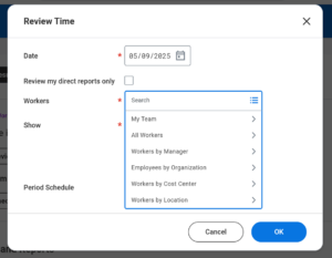 Workers section of Review Time report.