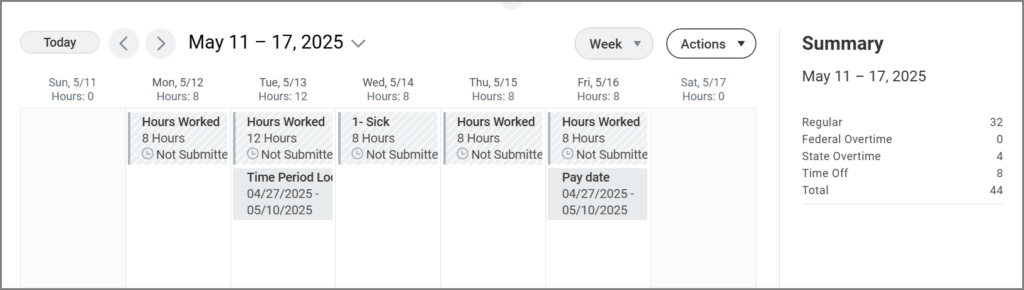 time sheet when worked less than 40 but total time is greater than 40