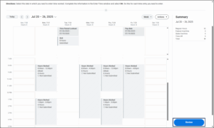 time calendar with the review button in the bottom right corner