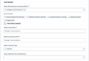Job change business process job details fields