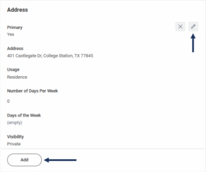 contact information section with the pencil icon and add button highlighted