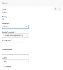 editable fields for adding a phone contact information