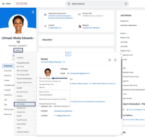 Navigating to start job change on the worker profile