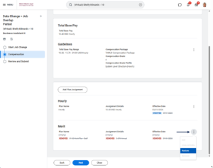 selecting restore on the related actions menu on the merit plan