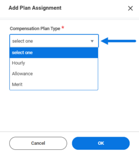 Add Plan Assignment - select Compensation Type