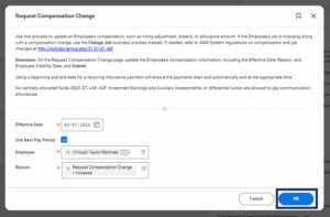 Request Compensation Change dialogue box.