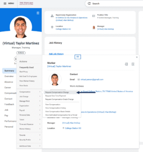 Select Compensation from Actions menu in Worker Profile.