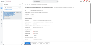 The Review Edit Position Restrictions item item with the approve and send back buttons emphasized