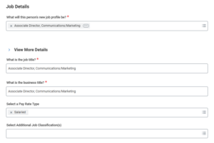 Job change business process job details fields
