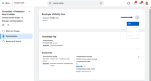 Compensation page showing employee visibility date and guidlines