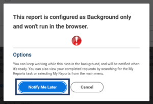 This report is configured in the background. 