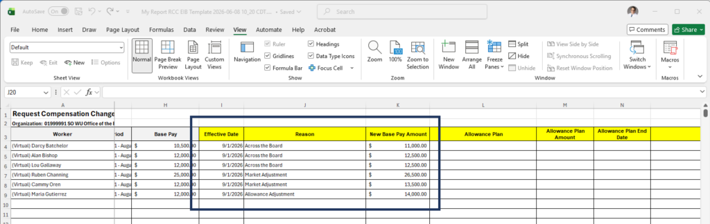 Edit the Excel Spreadsheet for base pay. 