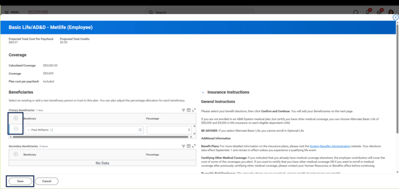 Add Beneficiary start page