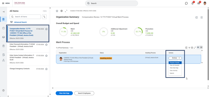 Compensation Review Inbox Task