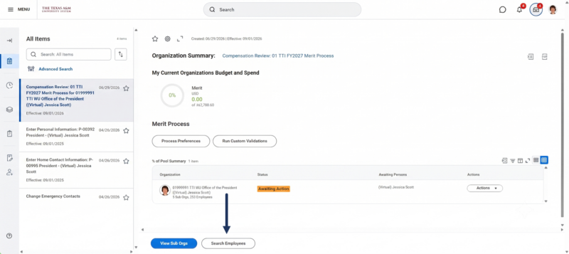 Select the Search Employee button in the Compensation Review inbox task.