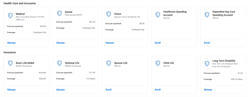 view of health care/accounts and insurance sections