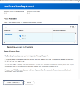 Healthcare spending account details.