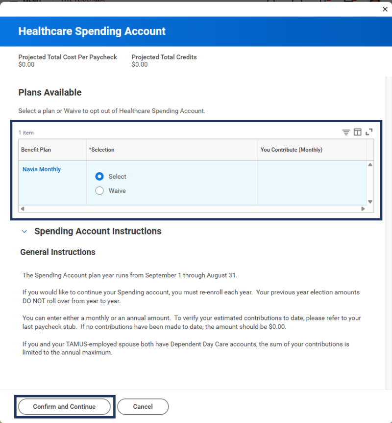 Healthcare spending account details.
